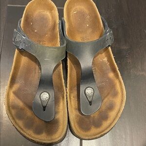 Birkenstock Gizeh Black Leather Thong Sandals
